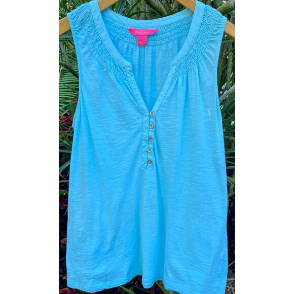 Lilly Pulitzer Tops - Lilly Pulitzer Essie Aqua Blue Sleeveless Henley Top Sz M